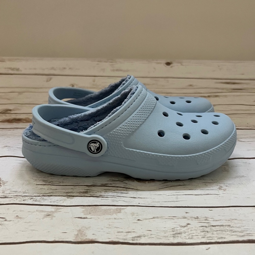 Crocs Classic Lined Clog Light Blue Fleece Fur Faux Lining M7 W9